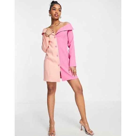 SAINT GENIES OFF THE SHOULDER CONTRAST BLAZER DRESS - Picture 2 of 8